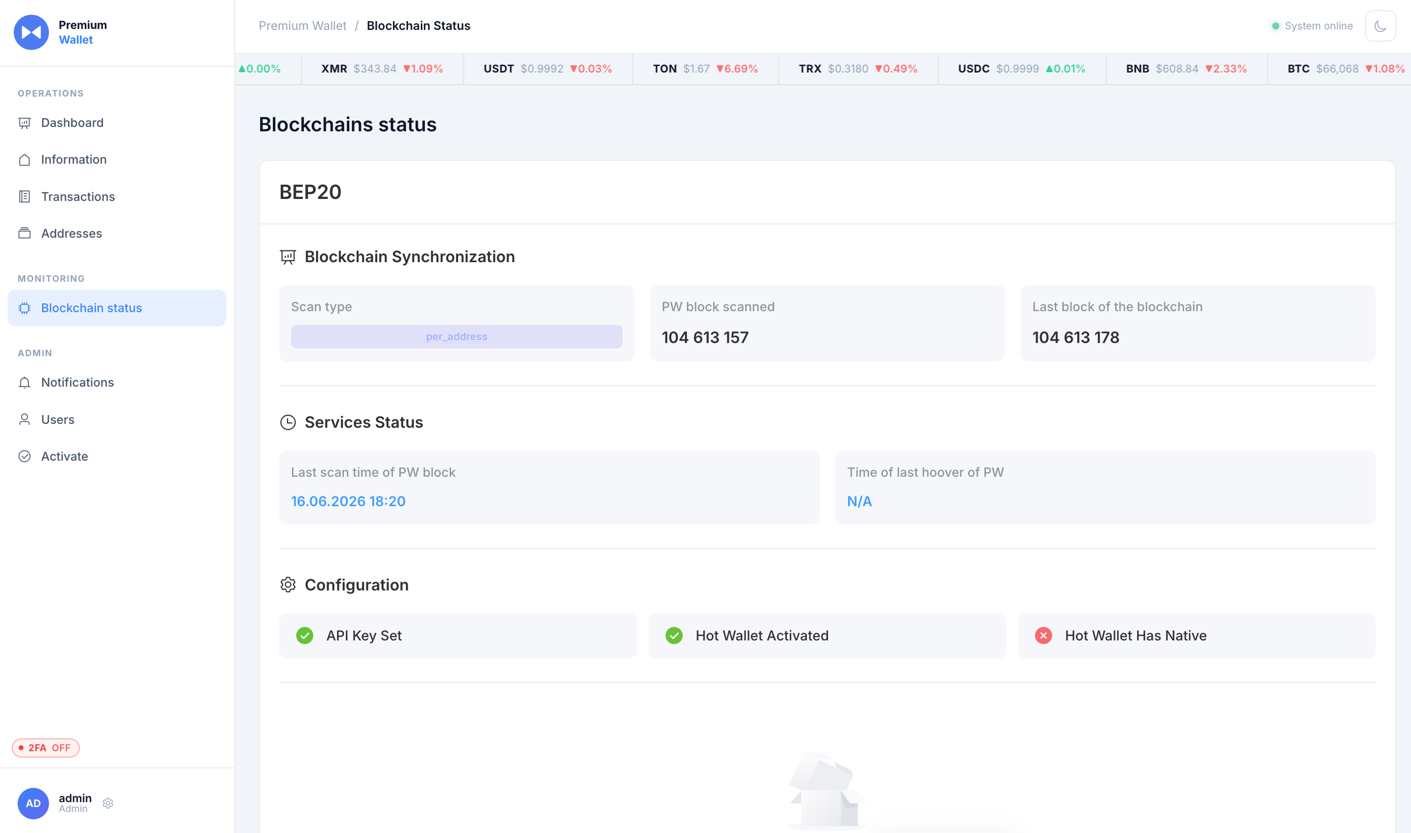 Premium Wallet blockchain status