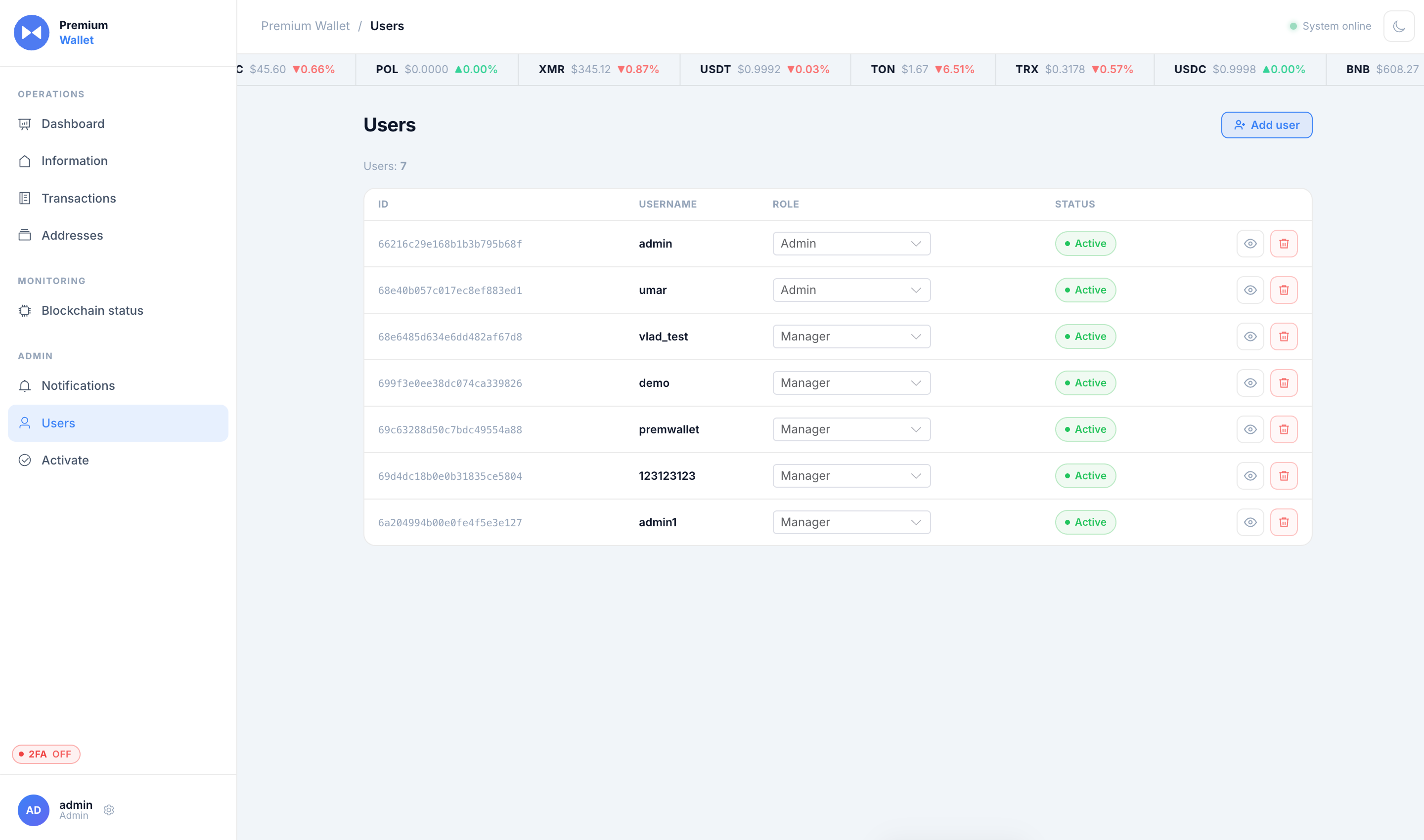 Premium Wallet user management